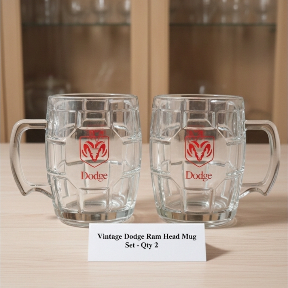Ram Head Glass Mug Set - Clear with Red Logo